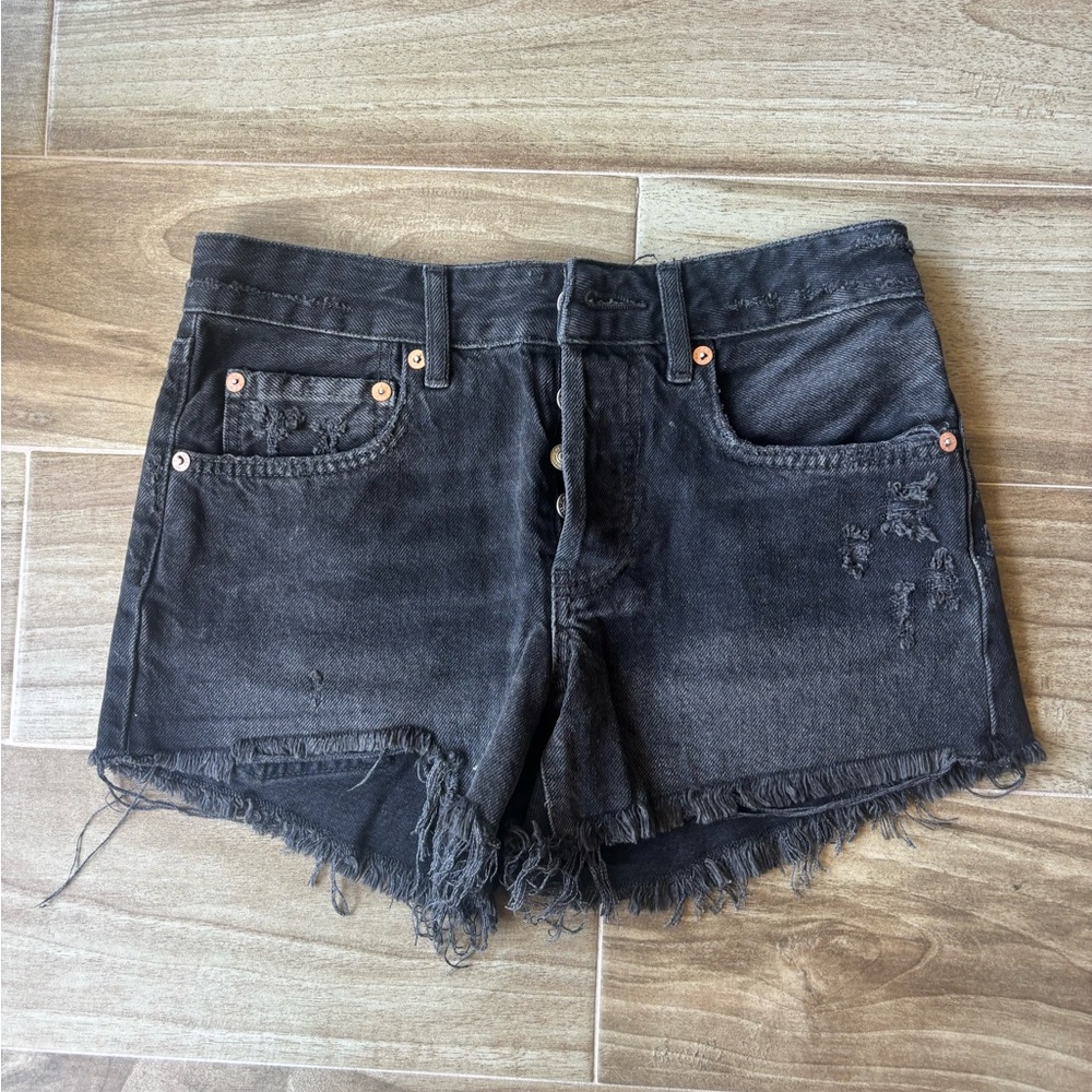 We the Free Distrressed Black Jean Shorts Cutoffs